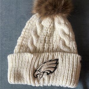 Eagles Cream Knit Beanie with Pom Pom